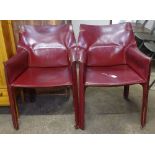 A pair of Cassina CAB413 armchairs, by Mario Bellini, in burgundy saddle leather, with moulded and