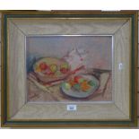 Spanish School, oil on canvas laid on board, still life fruit, indistinctly signed, 10" x 13.5",