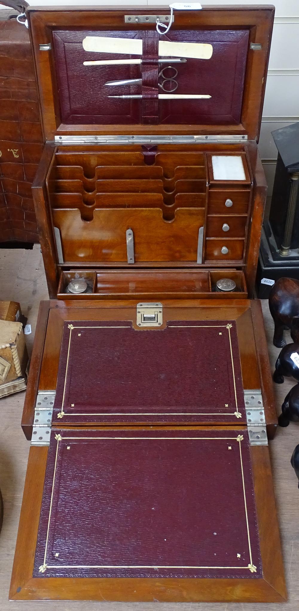 An Victorian table-top stationery cabinet, with fitted interior, fold down writing slope,