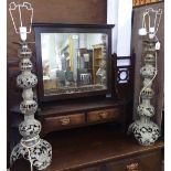 A pair of Burmese pierced brass and embossed table lamps, height not including bayonet fitting 71cm