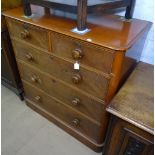 A Victorian mahogany 5-drawer chest, with turned wood handles, on plinth base, W104cm, h106cm