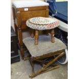 2 upholstered stools, and a sewing cabinet