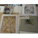 Folder of watercolours, together with a Fortin colour lithograph