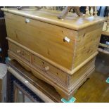 A modern polished pine mule chest, on bracket feet, W96cm, H60cm