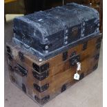 A small steel-bound Victorian pine trunk, and a dome-top trunk