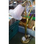 A brass floral design table lamp, 54cm