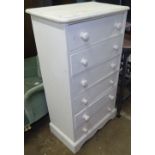 A white painted pine 6-drawer narrow chest, W60cm, H107cm