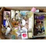 A quantity of perfumes, and a box with glass vases etc
