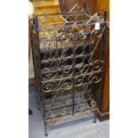 A scrolled wrought-iron locking wine rack, for 30 bottles