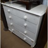 A Victorian painted pine 5-drawer chest, on bun feet, W102cm, H102cm