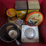 Various tins, and a candle lantern