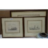 John Wilson Ewbank, pair of pencil sketches, ships at sea, framed, together with William Day,