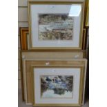 Various watercolours, including Westminster Abbey, framed (9)
