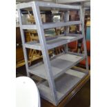 An industrial aluminium graduated shelving rack, W78cm, H92cm