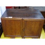 An Antique oak table-top cabinet with 2 panelled doors, of small size, W46cm, H28cm