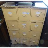 A Victorian painted pine bank of 12 drawers, W70cm, H100cm