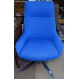 A Boss Design Marnie high-back swivel lounge chair, in blue wool, with maker's mark to underside