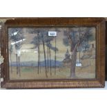 W Perceval Yetts, watercolour, western hills in Peking, signed, 9.5" x 16.5", framed