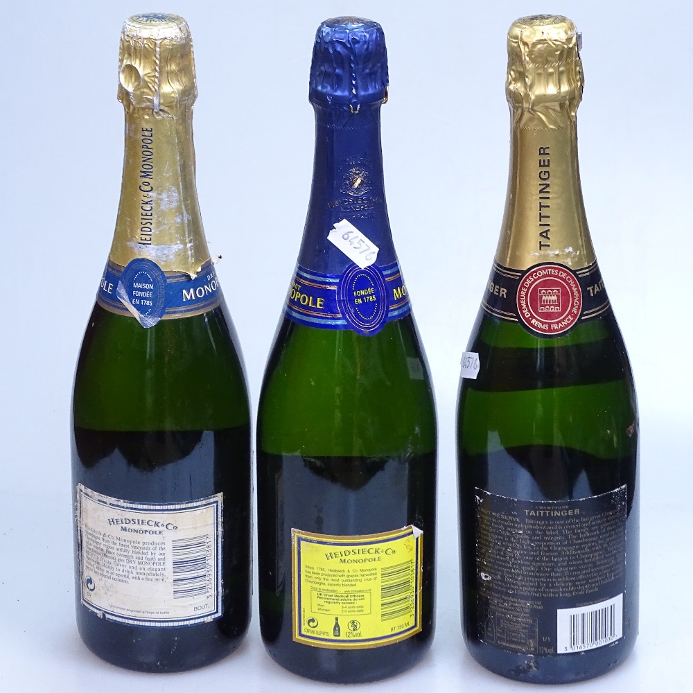 A bottle of Champagne Taittinger, and 2 bottles of Heidsieck Champagne - Image 2 of 2