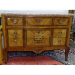 A Continental marble-top 3-drawer walnut commode, having inlaid banding and marquetry decoration,