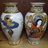 A pair of Japanese crackle glaze vases, 12.75"