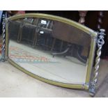 An oval glass-framed bevelled-edge wall mirror, with spiral turned columns, W92cm, H51cm
