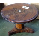 A 19thC rosewood & mahogany apprentice tilt top table,inlaid decoration 19.5cm across