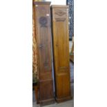 2 similar Antique narrow oak cabinets, with carved panelled doors, W27cm, H176cm