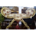 A Continental giltwood and upholstered window seat, scrolled design, W115cm