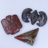 A Chinese carved hardstone figure, 6cm, a bat, and a stone figure
