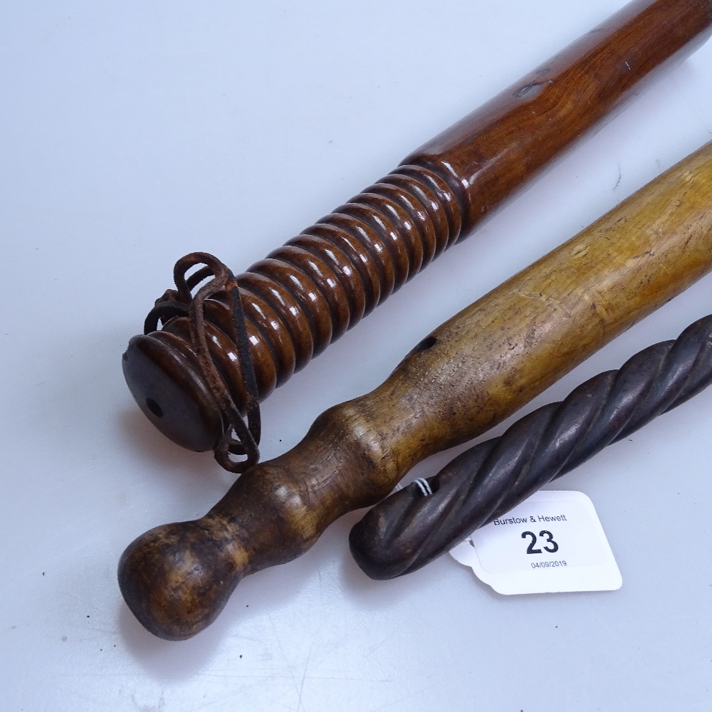 2 turned wood truncheons and a knobkerry - Image 2 of 2