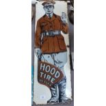 A Vintage American enamelled advertising sign for "Hood Tire Dealer", height 90cm