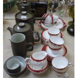 An Aynsley tea set, Denby Chevron teapot, a coffee pot etc