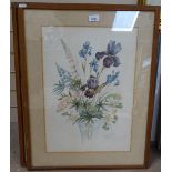 E Bailey, pair of watercolours, still life flower studies, signed and dated, 19.5" x 14", framed (2)