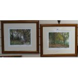 Mark Spain, a pair of coloured etchings, "bridle path", artist's proof, 7.5" x 10", "autumn walk",