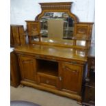 A Victorian light oak mirror-back sideboard, with 2 frieze drawers, and fielded panel cupboards
