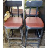 2 pairs of metal and leather-seated bar stools, with 1 pair having chair backs