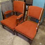 An Edwardian upholstered parlour armchair, and matching nursing chair
