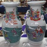 A pair of Chinese porcelain vases with painted figures, 47cm