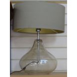 A retro glass table lamp and shade, height 55cm
