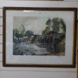 A signed Henri Tourday print, no. 312, Bridge scene