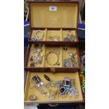 Costume jewellery, wristwatches etc in cantilever jewellery box