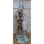 A Continental porcelain lamp base, surmounted by Classical figures, height 36cm