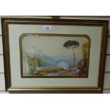 19th century watercolour, Classical Arcadian landscape, unsigned, 8" x 13", framed