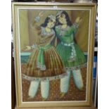 Mid-20th century Indian School, oil on canvas, 2 dancers, signed, 44" x 32", framed