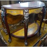 A decorative and painted bow-front 2-tier console table, with applied decoration, W110cm, H88cm