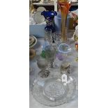 Glass vases, 1937 Jubilee plate, ink bottle with plated mount etc