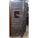 A 2-fold Mashrabiya screen with all over carved and pierced decoration, H181cm