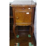 A French walnut marble-top pot cupboard, W36cm