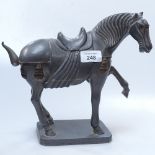 A Tang style Hong Kong pewter horse, height 24cm